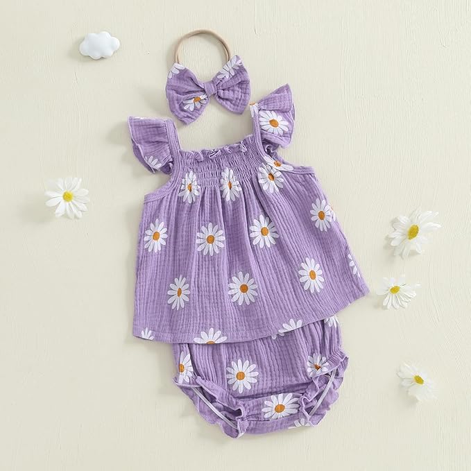Mubineo Baby Girl Summer Clothes Cute Ruffle Tops Dress Shorts Outfits Set Infant Toddler Shrit Bloomers Princess Outfit