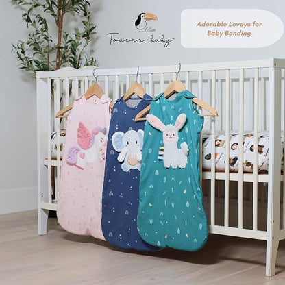 Unisex Organic Cotton Sleep Sack with attached Security Lovey for Self Soothing - Baby Wearable Blanket for Newborn Infant Shower Gifts (Llama, 6-18 Months, 1.0 Tog)