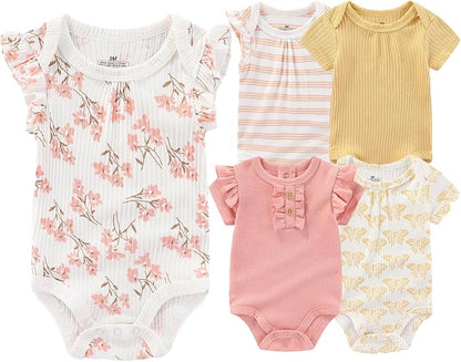 Baby Boy Girl Short Sleeve Bodysuits New Born 100% Cotton Clothes 5-Pack 0-12M