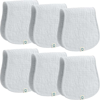Muslin Burp Cloths Set, 6 Pieces, 100% Organic Cotton Hand Washcloths for Baby Boys and Girls Extra Absorbent and Soft Burping Rags (Grey - Solid Color)