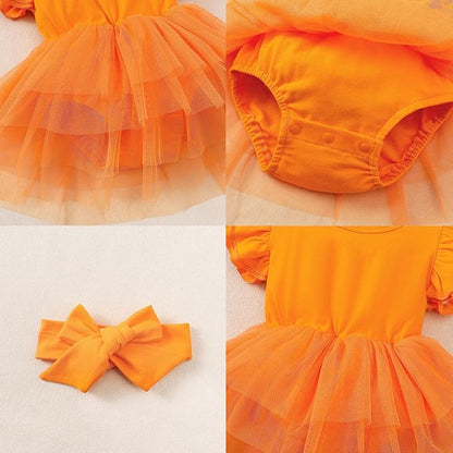 Baby Girl Clothes Infant Ruffle Sleeve Romper Dress Newborn Solid Tutu Skirt Sets Jumpsuit Headband Outfit