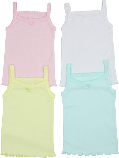 ToBeInStyle Girl's 4 Pack Ruffle Hem Spaghetti Strap Tank Tops