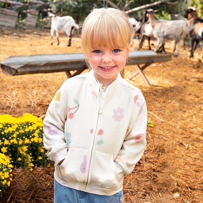 DAVE&BELLA Toddler Printed Polar Fleece Jacket, Zip Up Lightweight Outerwear for Kids Boys Girls Fall Spring Coat 2-9 Years