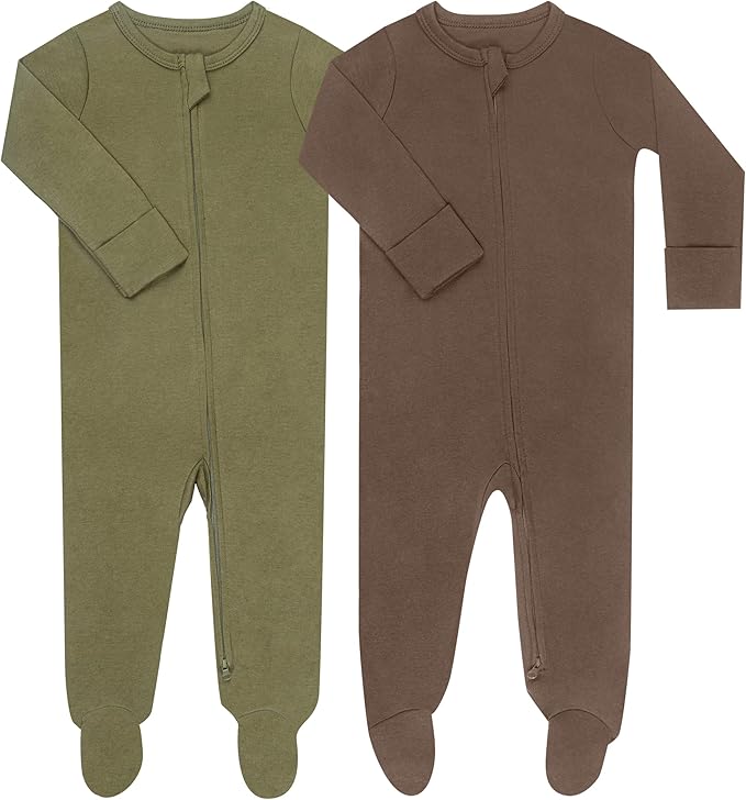 GUISBY Footed Long Sleeve Baby Pajamas with Zipper Cotton Infant Sleepwear