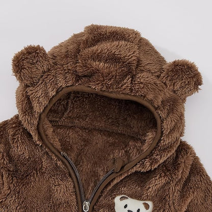 Baby Boys Girls Fleece Jackets Zip Up Hoodies Cute Bear Coats Fall Winter Fuzzy Jacket Newborn Boys Girls Outwear