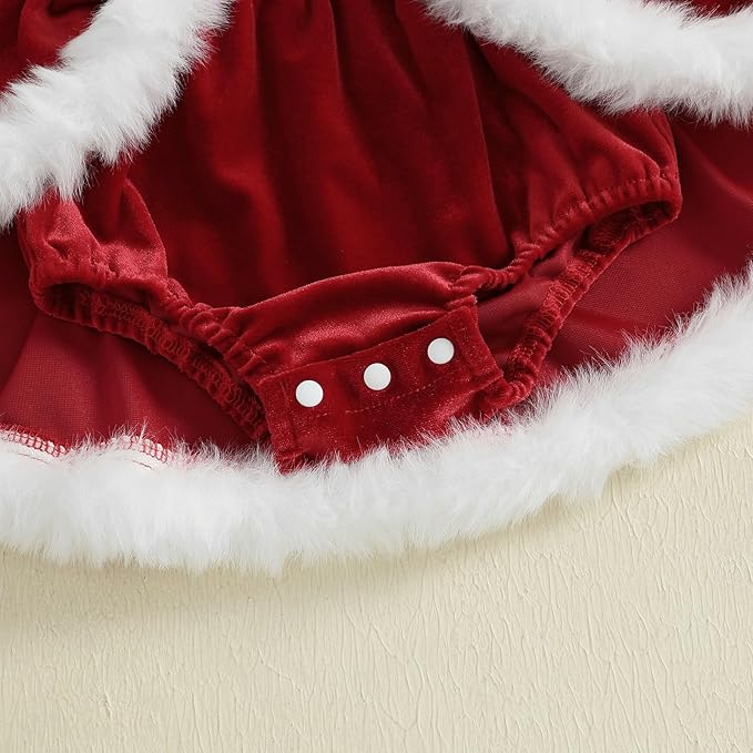Newborn Infant Baby Girl Christmas Clothes Santa Claus Romper Dress Fur Trim Velvet Jumpsuit Bodysuit Hat Costume