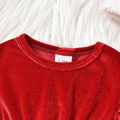 Newborn Christmas Outfit Baby Girl Plaid Romper Dress Infant Ruffle Long Sleeve Ribbed Bodysuit Headband Clothes