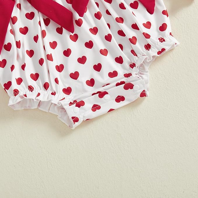WASAIGOOD Newborn Baby Girl Valentines Romper Infant Doll Neck Bubble Sleeve Bodysuit Heart Outfit Baby Valentines Day Onesie