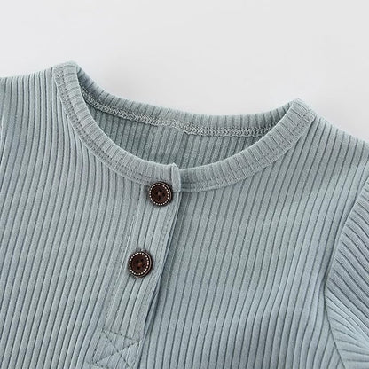 Baby Boy Girl Romper 2 Pack Long Sleeve Button Jumpsuit Cotton Unisex Infant Baby Clothes for 0-24 Months