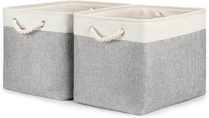 Bidtakay Storage Baskets for Organizing Large Storage Bins for Shelves 2 Pack 16x12 in Fabric Baskets for Blanket Nursery Toy Storage Collapsible Organizer Bins Closet Organizers Storage-Grey&White