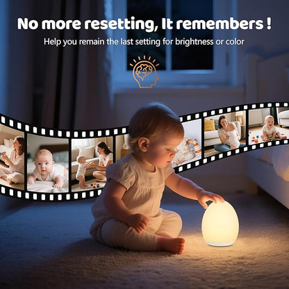 MediAcous Night Light for Kids, Baby Egg Light for Nursery, 7 Colors Changing & Stepless Dimming, Soft Silicone Touch Night Lamp with 1 Hour Timer, Rechargeable Nursery Night for Breastfeeding