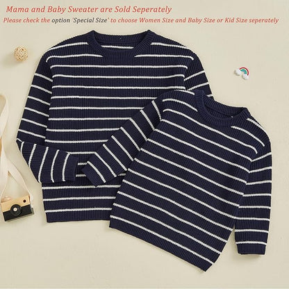 Mommy and Me Sweater Matching Family Outfit Long Sleeve Knit Sweater Pullover Mom and Baby Clothes