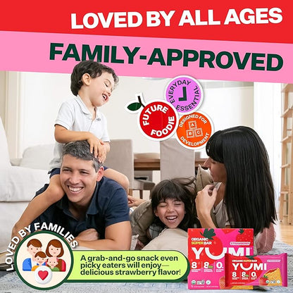 YUMI Organic Breakfast Superbar, Gluten-Free, No Added Sugar, 7+ Vegetables, Soft-Baked Crust, Healthy Snack Bars for Kids, School Safe, Healthy Alternative to Granola Bars or Cereal Bars, Strawberry (30ct)