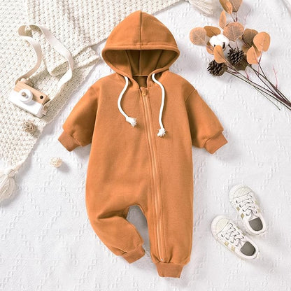 Unutiylo Unisex Baby Boys Girls Long Sleeve Infant Baby Zipper Hooded Jumpsuits Romper Loose Outfit Clothes
