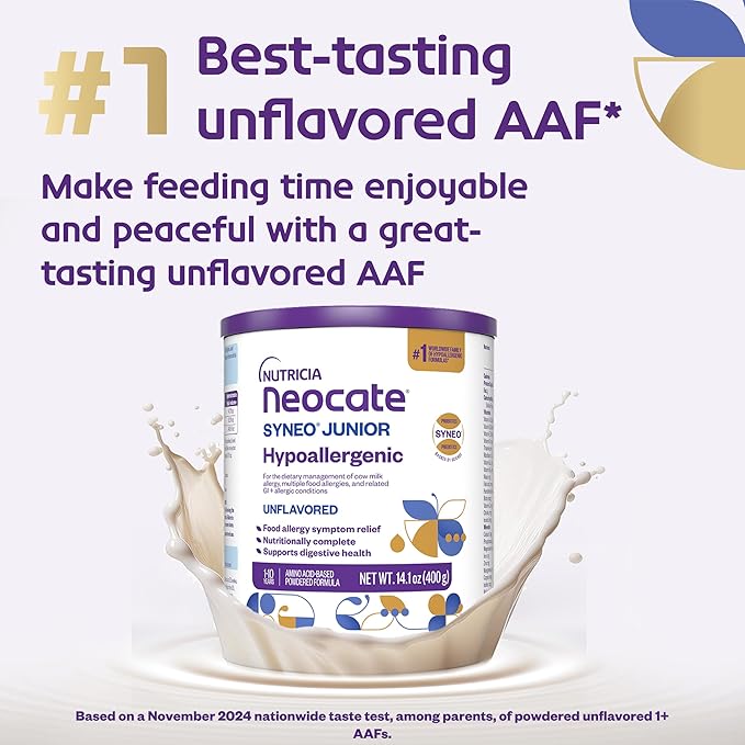 Nutricia Neocate Syneo Junior - Hypoallergenic, Dairy-free, Amino Acid-Based Formula for 1+ Years - For Toddlers, Kids & Teens - Powdered Formula - Syneo Junior - 14.1 oz can (Case of 1)