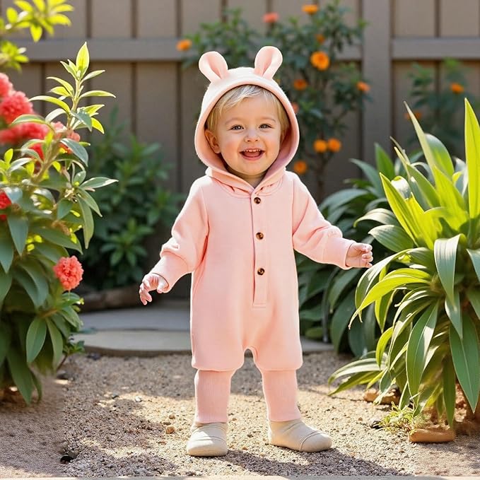 Unisex Baby Hooded Jumpsuit Infant Boy Girl Long Sleeves Romper Fall Winter Spring Outfits Preemie-18 Months