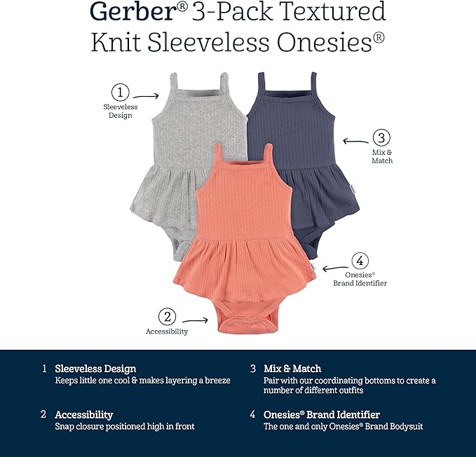 Gerber Baby Girls Multi-Pack Sleeveless Onesies Bodysuit