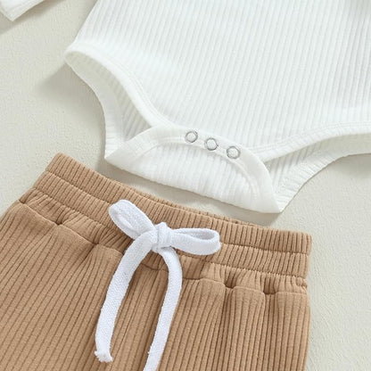 Newborn Baby Boy Girl Clothes Ribbed Knitted Long Sleeve Romper Pants Solid Cotton Infant Fall Winter Outfits 2Pcs