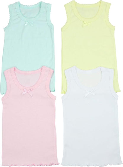 ToBeInStyle Girl's 4 Pack Ruffle Hem Cotton Tank Tops