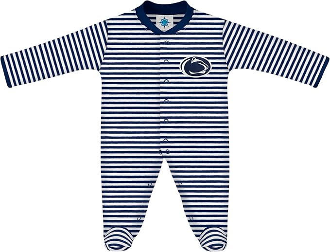 Creative Knitwear College Baby Striped Footed Romper - Team Logo, Multiple Colors, for Boys & Girls (0-9 Months)