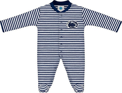 Creative Knitwear College Baby Striped Footed Romper - Team Logo, Multiple Colors, for Boys & Girls (0-9 Months)
