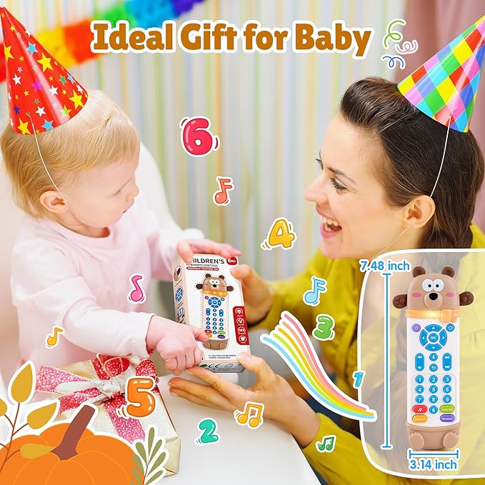 Baby Remote Control Toy with Silicone Teether, Realistic Lights & Sounds, 3 Languages (English, Spanish & French), Baby Musical Toys Gifts for Boys Girls 6 Month+