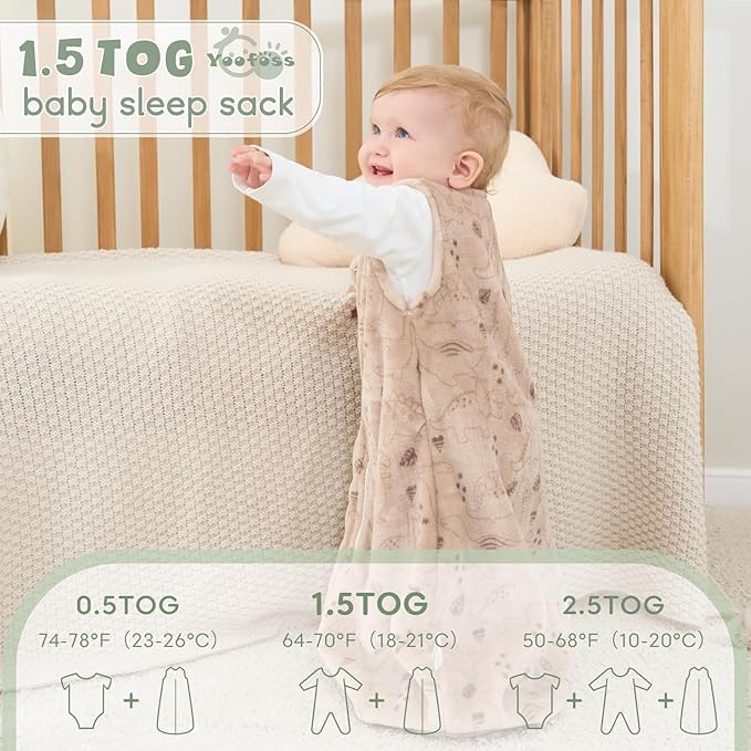 Yoofoss Fleece Baby Sleep Sack 2 Pack 1.5 Tog Baby Wearable Blanket with 2-Way Zipper