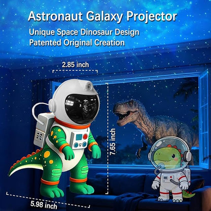 Galaxy Star Projection Night Light, Dinosaur Astronaut Space Projector with Timer, Remote Control, 8 Lighting Modes, Green Nebula Effects for Kids Room Ceiling Decor(Green)
