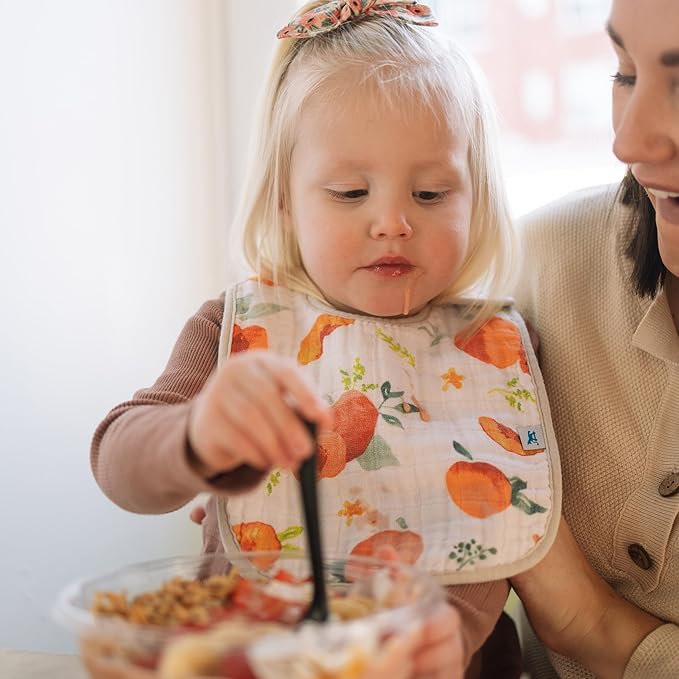 Little Unicorn Premium Classic Bib 3 pack | Adjustable as baby grows | Soft fabric on skin | Great for first time eaters (Georgia Peach)