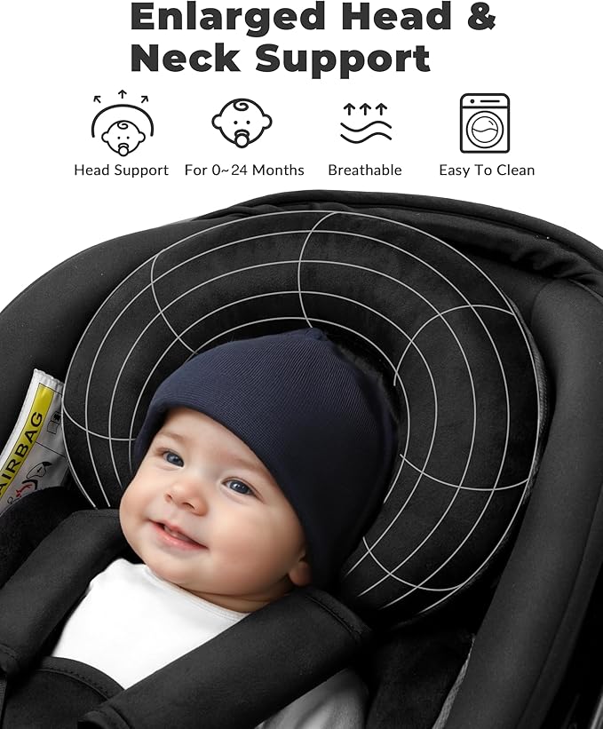 Infant Car Seat Insert with Removable Cushion for Preemie to Toddler, Reversible Newborn Carseat Insert for Baby Head Body Support, Fits for Stroller, Baby Swing, Bouncer (Pure Black)