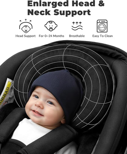 Infant Car Seat Insert with Removable Cushion for Preemie to Toddler, Reversible Newborn Carseat Insert for Baby Head Body Support, Fits for Stroller, Baby Swing, Bouncer (Pure Black)