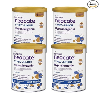 Nutricia Neocate Syneo Junior - Hypoallergenic, Dairy-free, Amino Acid-Based Formula for 1+ Years - For Toddlers, Kids & Teens - Powdered Formula- Syneo Junior - 14.1 oz can (Case of 4)