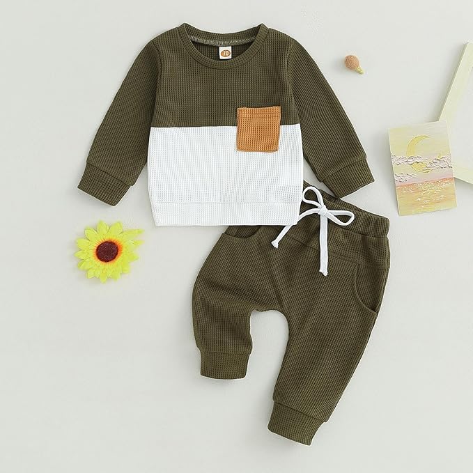 Murnouche Toddler Baby Boy Fall Winter Outfits Letter Crewneck Sweatshirt Casual Pants 2Pcs Clothes Set