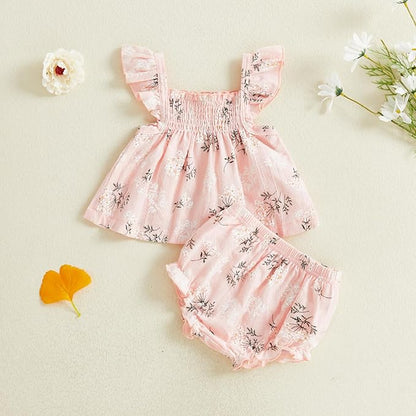 Mubineo Baby Girl Summer Clothes Cute Ruffle Tops Dress Shorts Outfits Set Infant Toddler Shrit Bloomers Princess Outfit