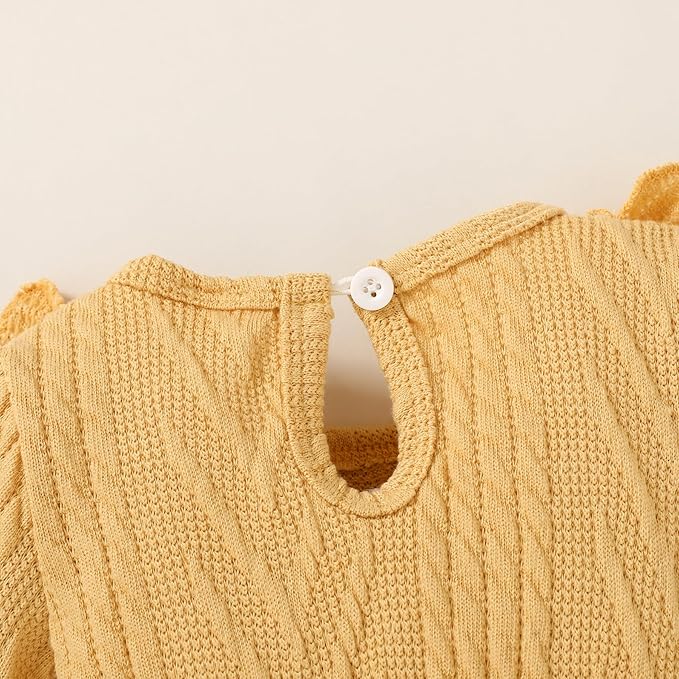 Happy Town Baby Girl Romper Infant Fall Winter Clothes Ruffle Sweater Long Sleeve Bodysuit Jumpsuit and Headband