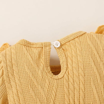 Happy Town Baby Girl Romper Infant Fall Winter Clothes Ruffle Sweater Long Sleeve Bodysuit Jumpsuit and Headband