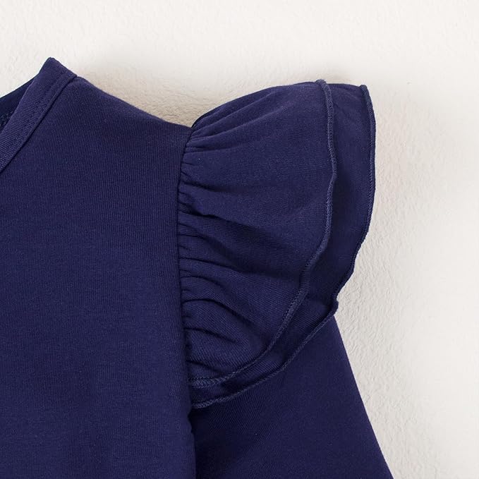 12M-14Y Toddler Baby Girls T Shirt Solid Color Blouse Ruffle Top Cotton Casual Tees Plain Shirt