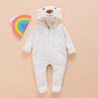Newborn Baby Bear Fleece Romper One-Piece Footies Jumpsuit Pajama Infant Outfit for Baby Boys Girls