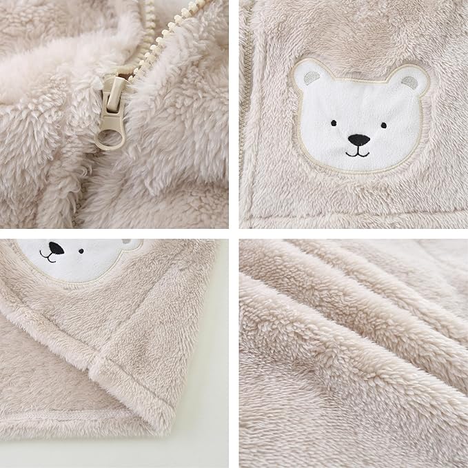 Toddler Winter Coat Fleece Zip up Hooded Bear Ears Warm Fuzzy Baby Kids Jacket Outerwear Sweater
