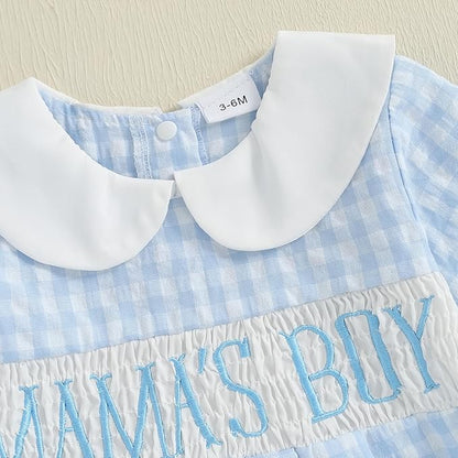 Newborn Baby Boy Fall Winter Clothes Mamas Boy Bubble Romper Smocked Outfit Infant Bodysuit Long Sleeve Onesie