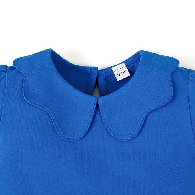 0-24M Infant Girls Ruffle Collar Romper Baby Girl Solid Color Bodysuit Casual Jumpsuit (Blue Short, 18-24 Months)