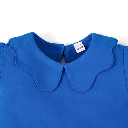 0-24M Infant Girls Ruffle Collar Romper Baby Girl Solid Color Bodysuit Casual Jumpsuit (Blue Short, 18-24 Months)