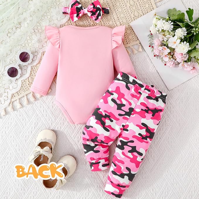 GDTOGRT Newborn Baby Girl Clothes Outfit Set Sweet Ruffle Romper, Pants and Headband 0 3 6 9 12 18 Months Infant Clothing