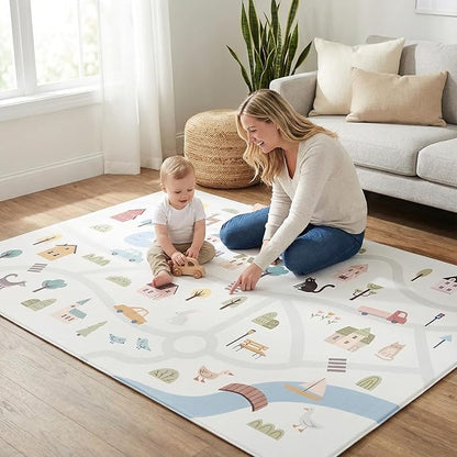 Reversible Play Mat 82” x 55” - for Infants, Babies, Toddlers, Kids | Waterproof, Durable, Non-Toxic, Easy-to-Clean | Thick & Large Soft Foam Floor Mat for Gym, Nursery, Playroom