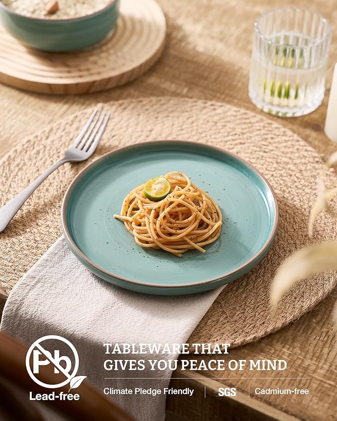 Famiware Meteor Plates and Bowls Sets for 4, 12 Pieces Dinnerware Sets, Microwave and Dishwasher Safe Dishes Set, Peacock Green