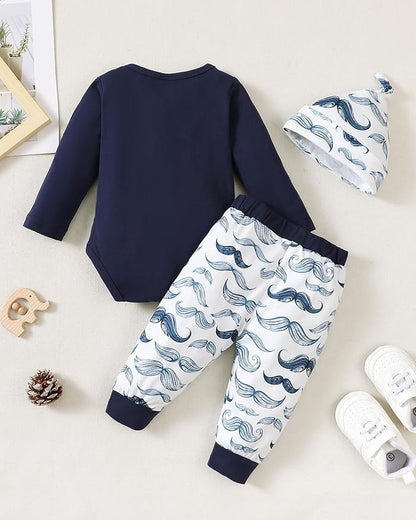 Baby Boy Clothes Infant Newborn Fall Winter Outfits Long Sleeve Letter Print Romper + Hat + Pants Set