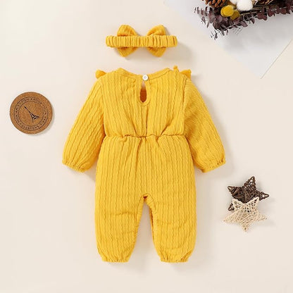 Happy Town Baby Girl Romper Infant Fall Winter Clothes Ruffle Sweater Long Sleeve Bodysuit Jumpsuit and Headband