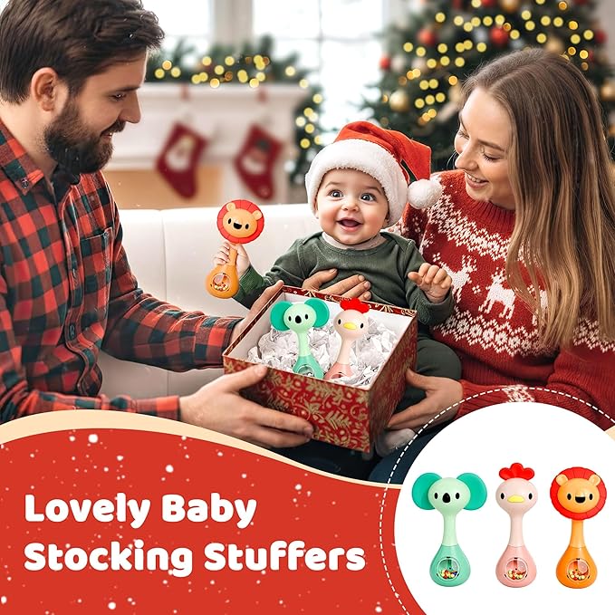 iPlay, iLearn Baby Shaker Rattle Toy, Babies Teething Sensory Toys 3-6-12 Month, Infant Development Tummy Time Animal Rattles Set, Newborn First Birthday Gift 4 5 7 8 9 10 Month Old Toddlers Boy Girl