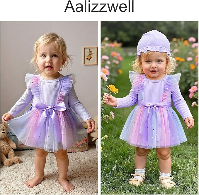 Aalizzwell Infant Newborn Girls Long Sleeve Bodysuit Dress
