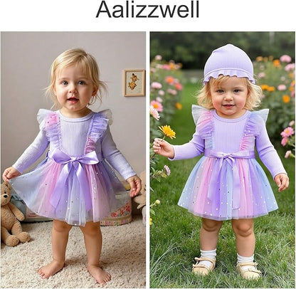 Aalizzwell Infant Newborn Girls Long Sleeve Bodysuit Dress